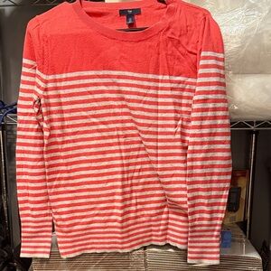 GAP Coral and White Striped Crew Neck Sweater